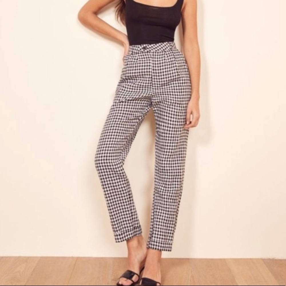 Reformation Tanner April Check Gingham Linen Pants